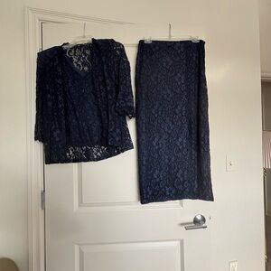 Stefanysyzn Navy Lace Women's tank, cardigan skirt Set XL